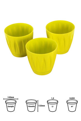 Dekoratif Papatya Saksı 3lü Set Sarı 1,5 Litre - 2
