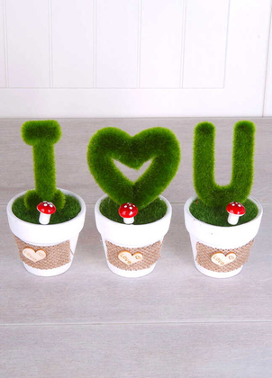 Dekoratif Saksıda 3lü Love You Dekoru - Yapay Çiçek Deposu