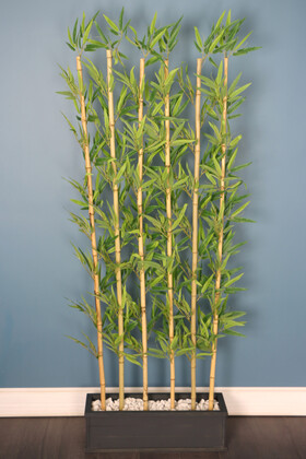 Kırçıllı Yaprak 6 Çubuklu Gri Saksıda Bambu Seperatör (20x70x200cm) - Yapay Çiçek Deposu