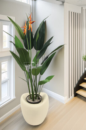 Yapay Ağaç Dinazor Yumurtası Saksıda Çiçekli King Starliçe Ağacı 160 cm Andezit - Yapay Çiçek Deposu