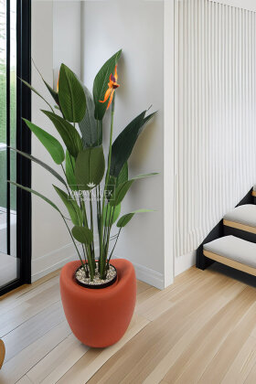 Yapay Ağaç Dinazor Yumurtası Saksıda Çiçekli King Starliçe Ağacı 160 cm Kiremit - Yapay Çiçek Deposu