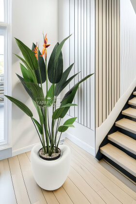 Yapay Ağaç Dinazor Yumurtası Saksıda Çiçekli King Starliçe Ağacı 160 cm Kırık Beyaz - Yapay Çiçek Deposu