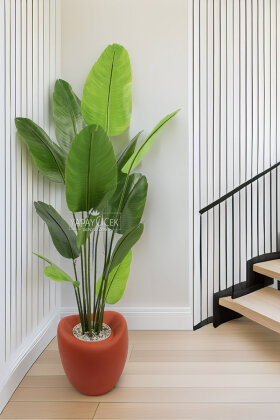 Yapay Ağaç Dinazor Yumurtası Saksıda 12 Yapraklı Starliçe Ağacı 205 cm Kiremit - Yapay Çiçek Deposu