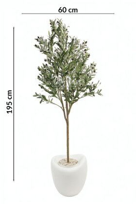 Yapay Ağaç Dinazor Yumurtası Saksıda Zeytin Ağacı 195 cm Kırık Beyaz - 4