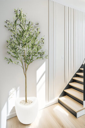 Yapay Ağaç Dinazor Yumurtası Saksıda Zeytin Ağacı 195 cm Kırık Beyaz - 1