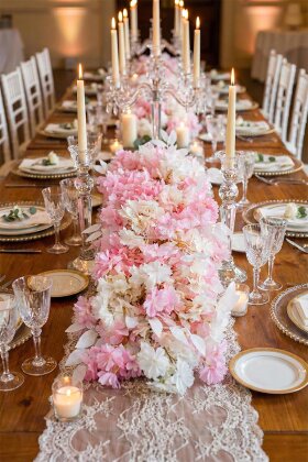 Düğün Nişan Söz Masa Çiçeği Hazır Tag Çiçeği Pastel Serisi 120 cm x 50 cm Pembe-Beyaz - Yapay Çiçek Deposu