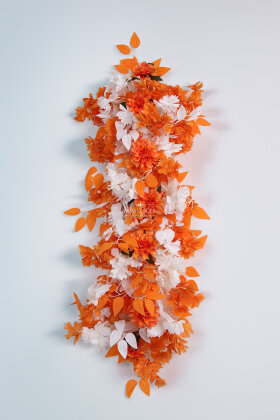 Düğün Nişan Söz Masa Çiçeği Hazır Tag Çiçeği Pastel Serisi 120 cm x 50 cm Turuncu-Beyaz - 2