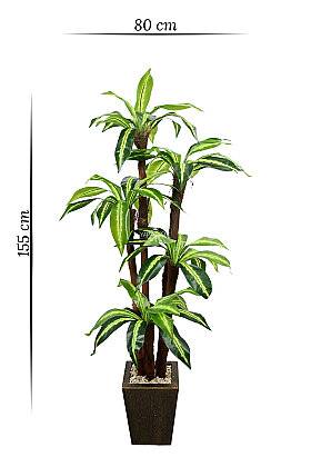 Eskitme Gold Saksıda Yapay 5 Gövdeli Terra Dracena Ağacı 155 cm Yeşil - 5