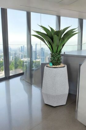 Fiber Stone Saksı Altıgen Model Beton Dokulu 60 cm Gri-Siyah (Kırılmaz-Çizilmez) - 2