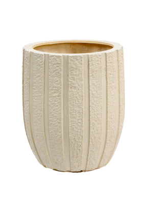 Fiber Stone Saksı Dikey Şerit Model 41 cm Krem - Yapay Çiçek Deposu