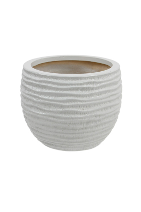 Fiber Stone Saksı Yatay Şerit Model 29 cm Beyaz - Yapay Çiçek Deposu