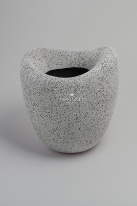 Fiber Stone Saksı Deve Kuşu Model Beton Dokulu 43 cm Gri-Siyah - Yapay Çiçek Deposu