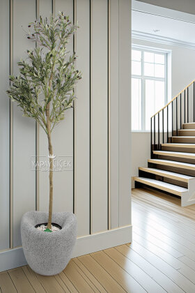 Fiber Stone Saksı Deve Kuşu Model Beton Dokulu 43 cm Gri-Siyah - 2