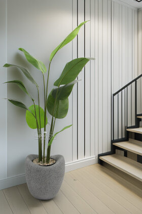 Fiber Stone Saksı Deve Kuşu Model Beton Dokulu 43 cm Gri-Siyah - 3