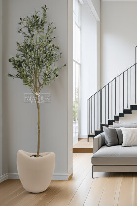 Fiber Stone Saksı Deve Kuşu Model 43 cm Kapiçino - 2