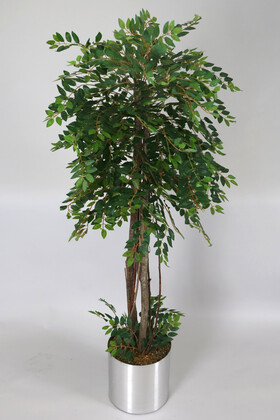 Paslanmaz Çelik Saksıda Yapay Benjamin Ağacı (Ficus benjamina) 180 cm - Yapay Çiçek Deposu