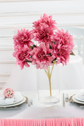 Yapay Çiçek 7li Dahlia Demeti 33 cm Pastel Fuşya - 2
