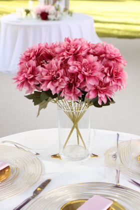 Yapay Çiçek 7li Dahlia Demeti 33 cm Pastel Fuşya - Yapay Çiçek Deposu