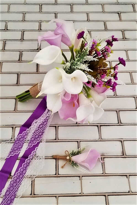 Islak Gala Gelin Buketi Lila-Beyaz 2li Set - 2