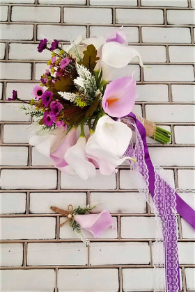 Islak Gala Gelin Buketi Lila-Beyaz 2li Set - 3