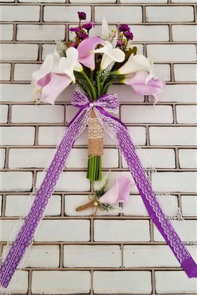 Islak Gala Gelin Buketi Lila-Beyaz 2li Set - 4