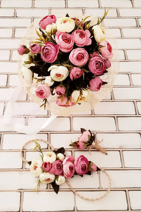 Gelin Çiçeği Annabel 3lü Set (Gelin Buketi, Gelin Tacı, Yaka Çiçeği) - 1