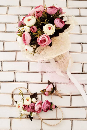 Gelin Çiçeği Annabel 3lü Set (Gelin Buketi, Gelin Tacı, Yaka Çiçeği) - 2