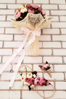 Gelin Çiçeği Annabel 3lü Set (Gelin Buketi, Gelin Tacı, Yaka Çiçeği) - 4