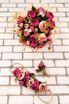 Gelin Çiçeği Athene 3lü Set (Gelin Buketi, Gelin Tacı, Yaka Çiçeği) - 1