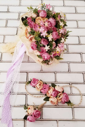 Gelin Çiçeği Ayperi Somon Mor 3lü Set - 1