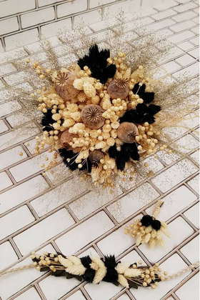 Kuru Çiçek Gelin Buketi Clara Lacivert Bej Naturel 3lü Set - Yapay Çiçek Deposu