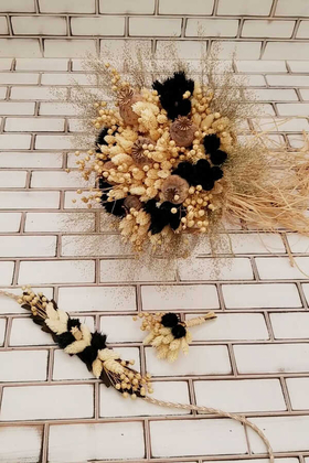 Kuru Çiçek Gelin Buketi Clara Lacivert Bej Naturel 3lü Set - 2
