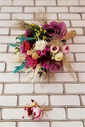 Gelin Buketi Lavia Mor Güller ve Kuru Çiçek Şöleni 2li Set - 4