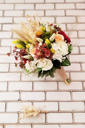 Gelin Buketi Rimo Pastel Tonlar Gül ve Kuru Çiçek Karnavalı Bordolu 2li Set - 3