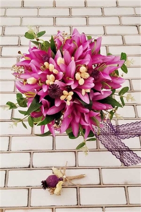 Açık Mor Lilyum Şöleni Gelin Buketi Tiara 2li Set - 1