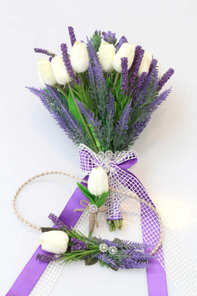 Gelin Buketi Zeyna 3lü Set(Beyaz Islak Lale) - 3