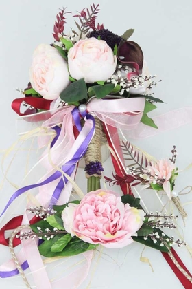 Gelin Çiçeği Bella 3lü Set (Gelin Buketi, Gelin Tacı, Yaka Çiçeği) - 4