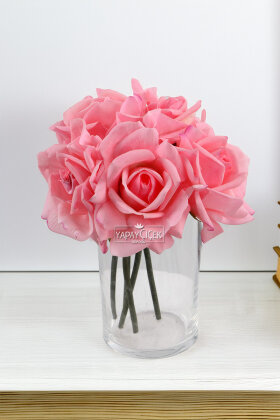 Yapay Premium 5li Islak Gül Demeti Dolgun Pembe - Yapay Çiçek Deposu