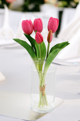 Gerçek Dokulu Lüx 5 Dallı Tulipa Lale Buketi Fusya - Yapay Çiçek Deposu