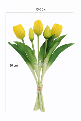 Gerçek Dokulu Lüx 5 Dallı Tulipa Lale Buketi Sarı - 3