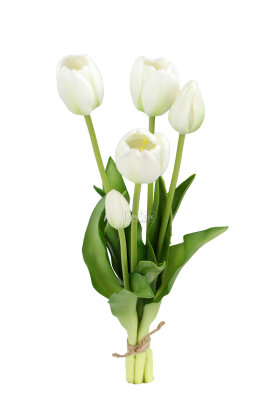 Gerçek Dokulu Lüx 5 Dallı Coquette Tulipa Lale Buketi Beyaz - 3