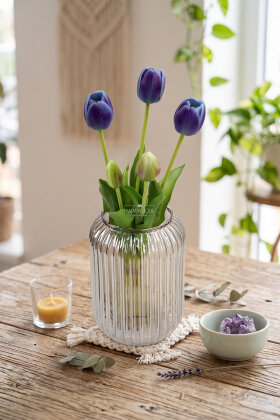 Gerçek Dokulu Lüx 5 Dallı Coquette Tulipa Lale Buketi Ebruli Mavi - 2