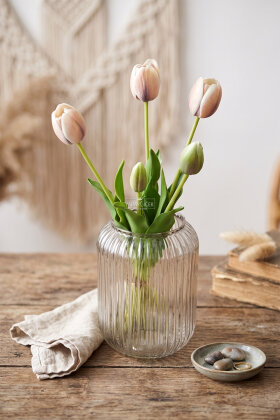 Gerçek Dokulu Lüx 5 Dallı Coquette Tulipa Lale Buketi Kapiçino - 2