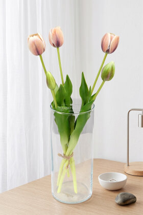 Gerçek Dokulu Lüx 5 Dallı Coquette Tulipa Lale Buketi Kapiçino - Yapay Çiçek Deposu