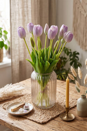 Gerçek Dokulu Lüx 5 Dallı Coquette Tulipa Lale Buketi Lila - Yapay Çiçek Deposu