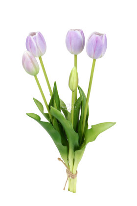 Gerçek Dokulu Lüx 5 Dallı Coquette Tulipa Lale Buketi Lila - 3