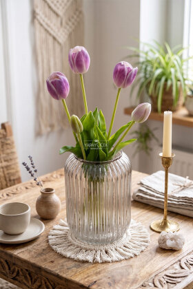 Gerçek Dokulu Lüx 5 Dallı Coquette Tulipa Lale Buketi Mor - 2