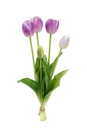 Gerçek Dokulu Lüx 5 Dallı Coquette Tulipa Lale Buketi Mor - 3