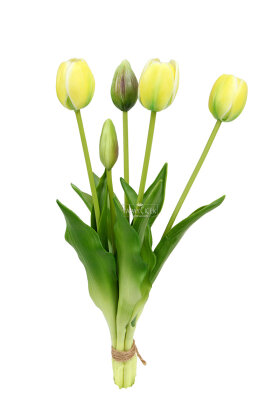 Gerçek Dokulu Lüx 5 Dallı Coquette Tulipa Lale Buketi Sarı - 3
