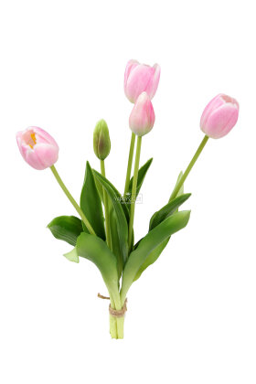 Gerçek Dokulu Lüx 5 Dallı Coquette Tulipa Lale Buketi Toz Pembe - 3